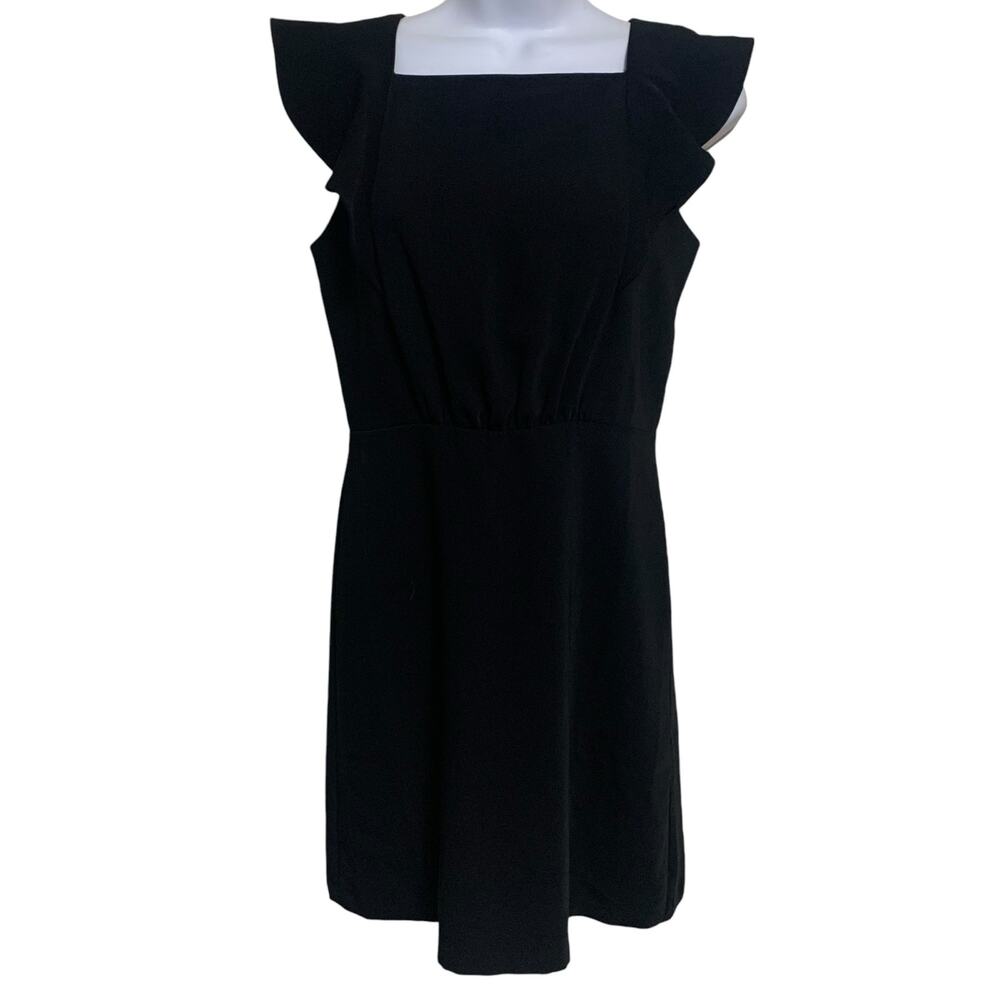 NWT! Loft Ruffle Sleeve Black Midi Dress Womens Size 0